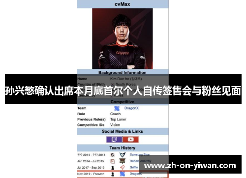 孙兴慜确认出席本月底首尔个人自传签售会与粉丝见面