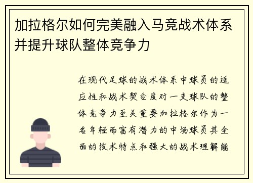 加拉格尔如何完美融入马竞战术体系并提升球队整体竞争力